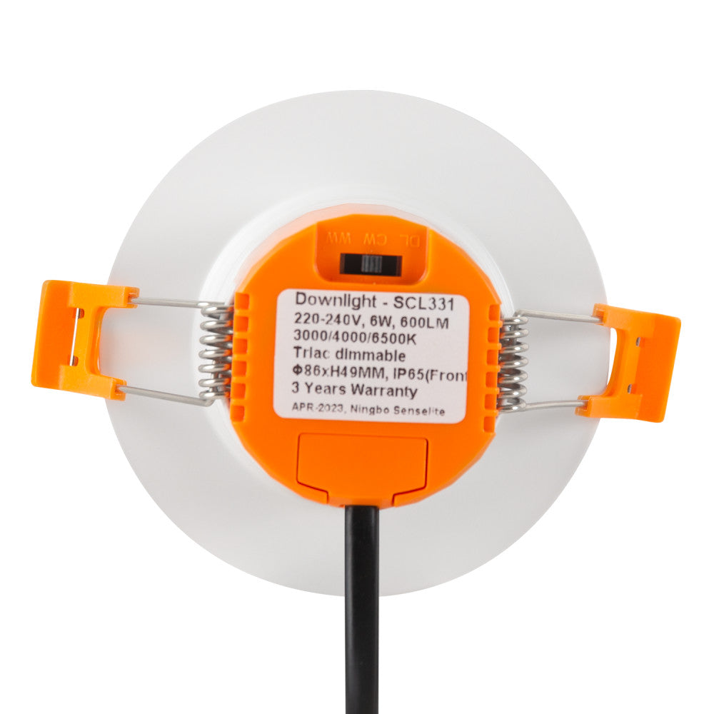 Downlight LED empotrable 6W 600Lm CCT 3000-6500ºK (tono de luz regulable) IP65 60º ignífugo [SE-SCL331-6W-CCT]