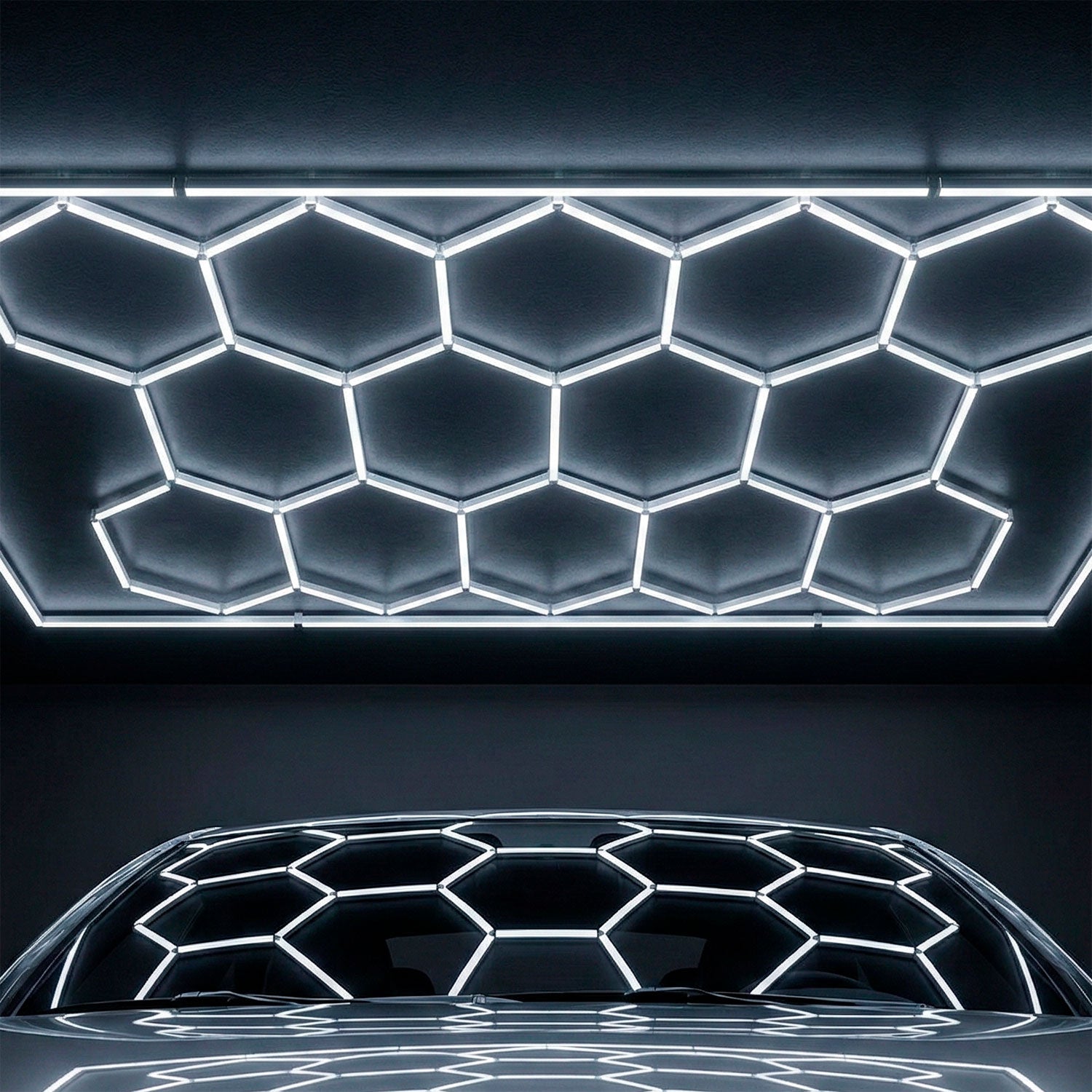 Lámpara LED Hexagonal - 6000K - 14 Hexágonos 56cm + Rectángulo 500cm