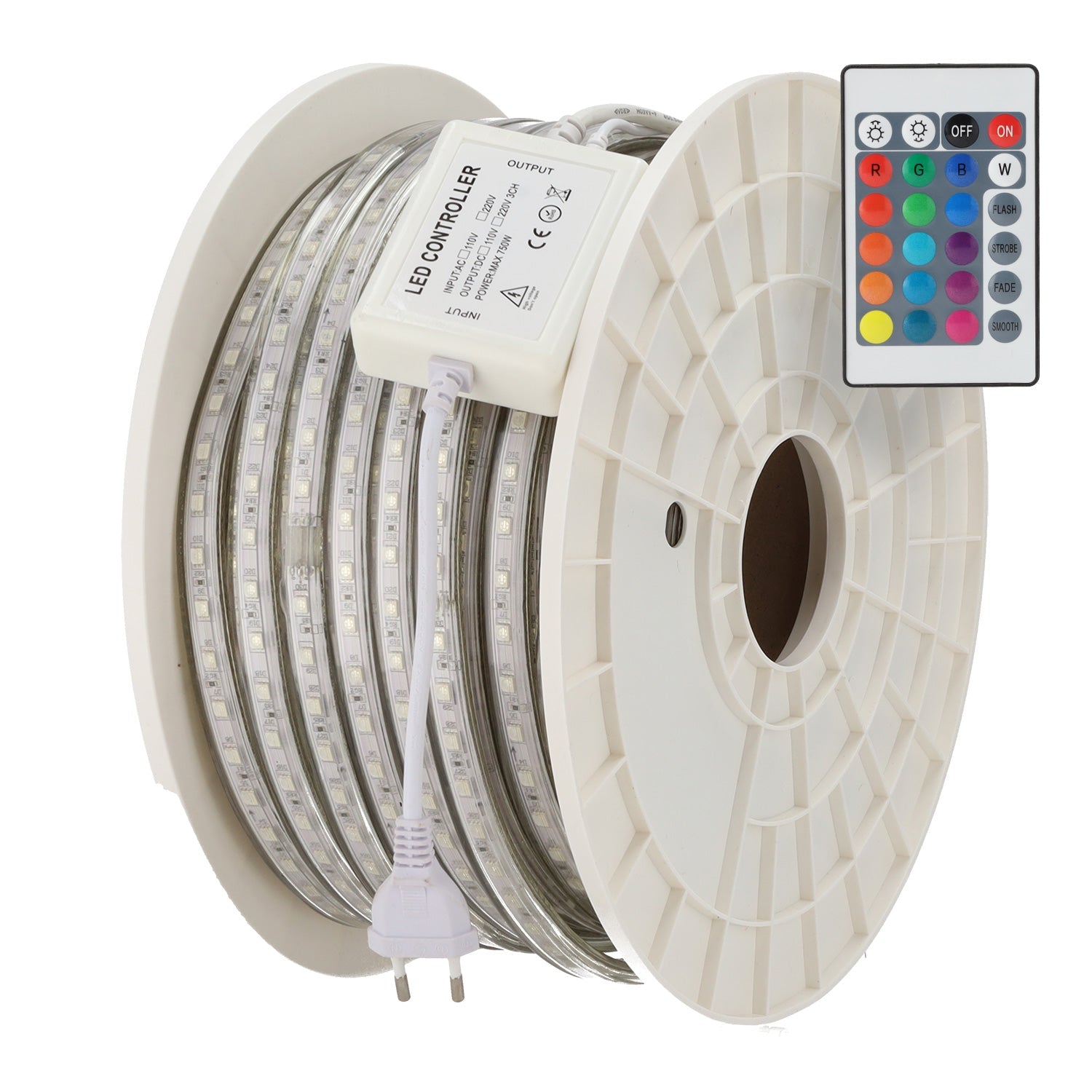 Fita de LED flexível 14,4W/M 220VAC 60 LEDs/M SMD5050 IP65 RGB 50 metros