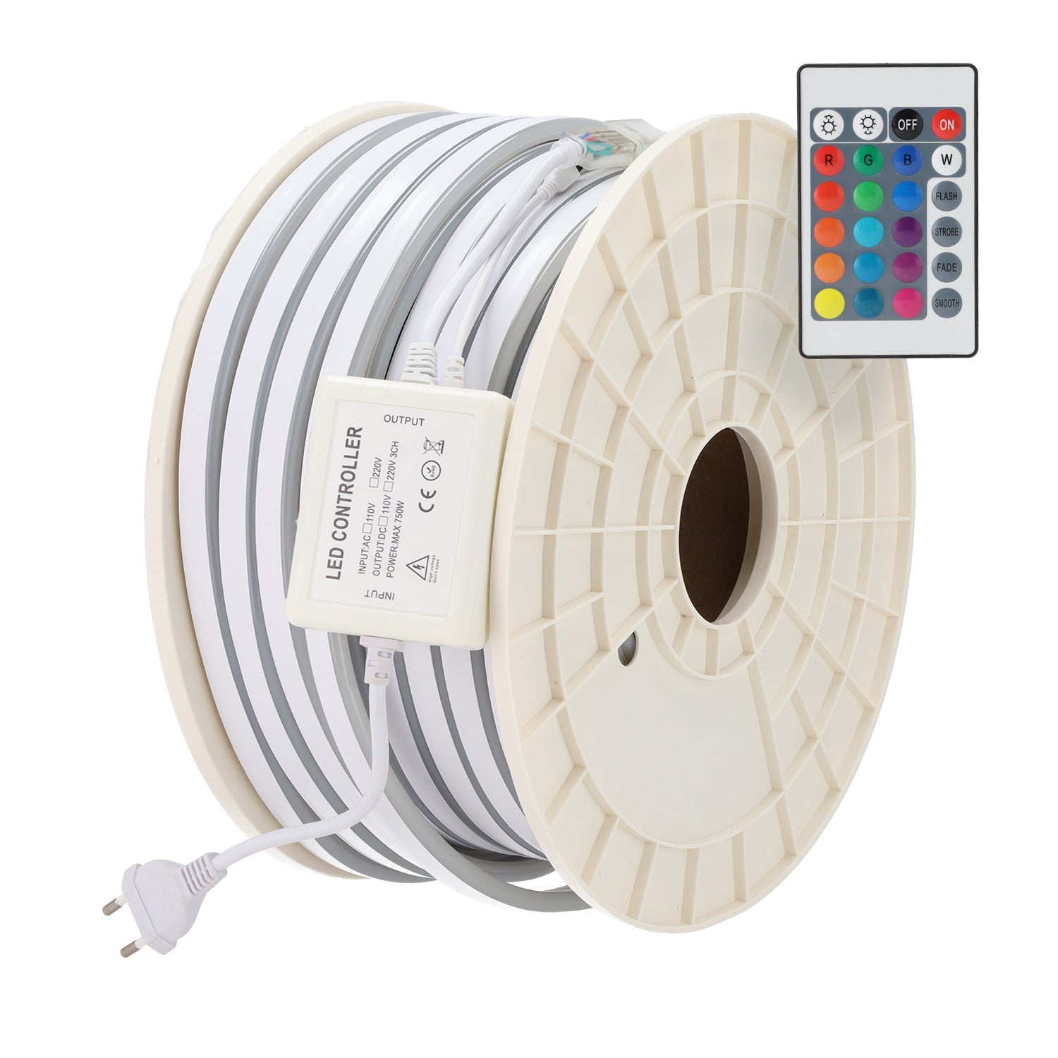 Tira de LED flexible 12W/m 230VCA 80 LEDs/m SMD3535 22lm/LED IP65 50 metros RGB