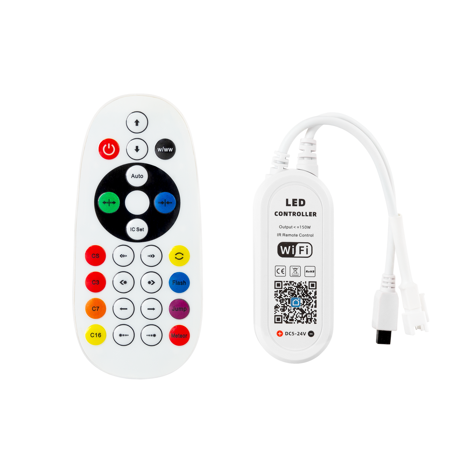 Controlador LED RGB Tuya App + Controle Remoto 12-24VDC IP20