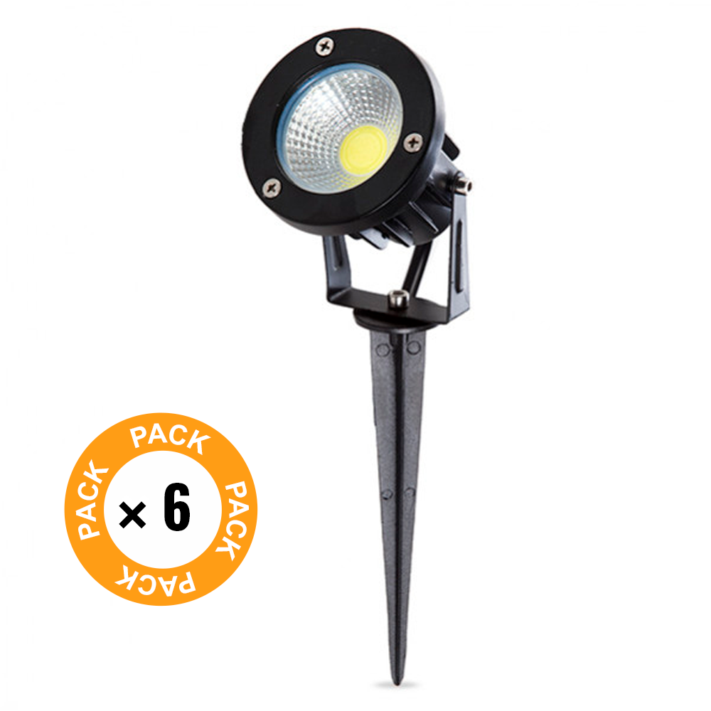 Pacote de 6 Focos LED para Jardim 9W 758Lm 2700ºK Spike 50.000H [SL-CPDC09-9W-WW-PK6]
