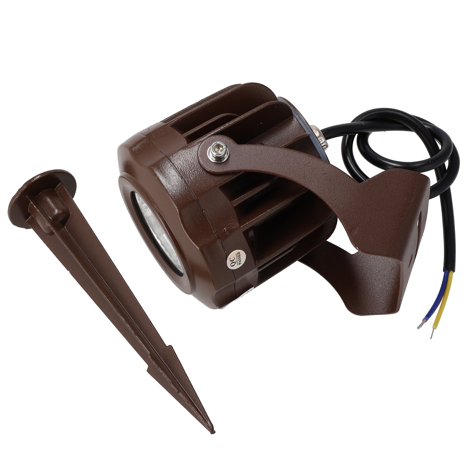 Refletor LED com estaca para jardim, 10W, IP65, 2700K, acabamento marrom.