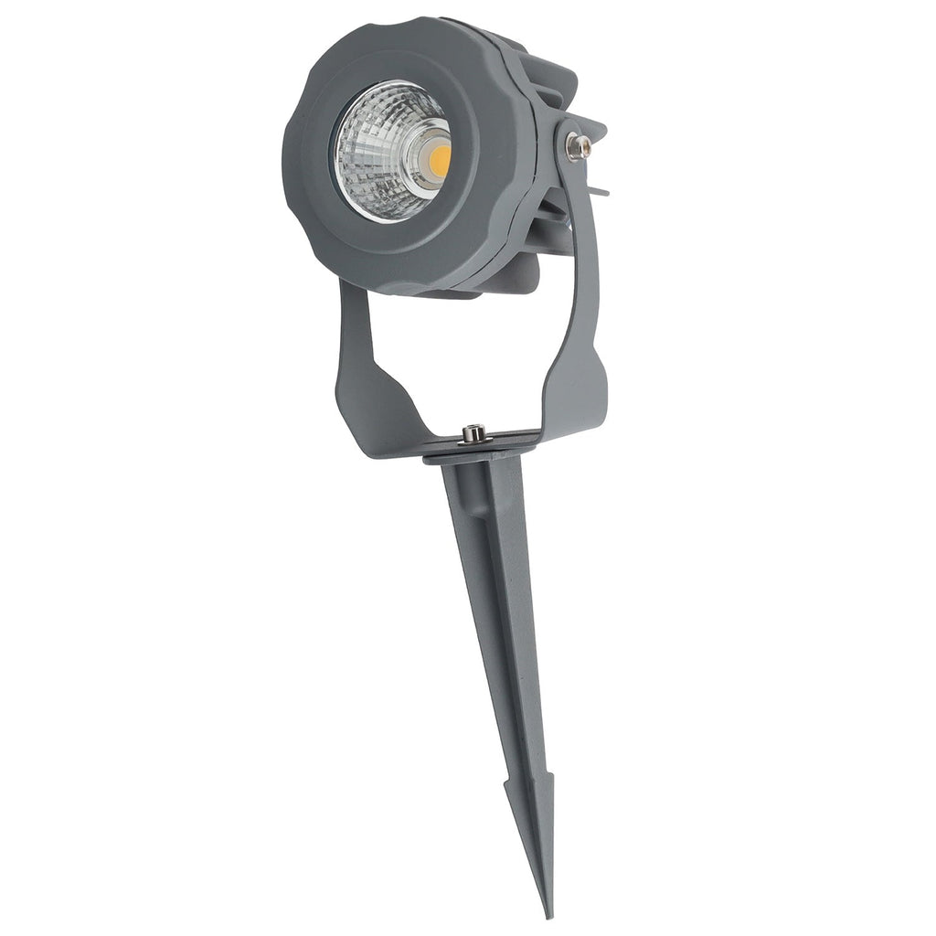 Refletor LED de 10W IP65 2700K com estaca para jardim, acabamento cinza