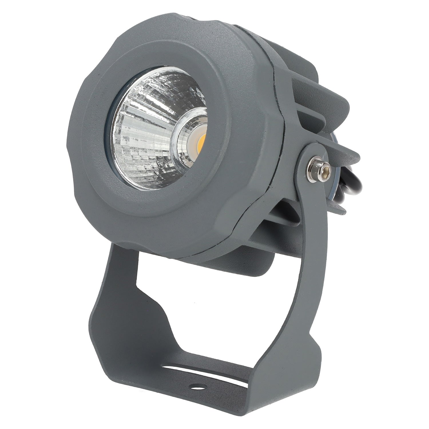 Refletor LED de 10W IP65 2700K com estaca para jardim, acabamento cinza