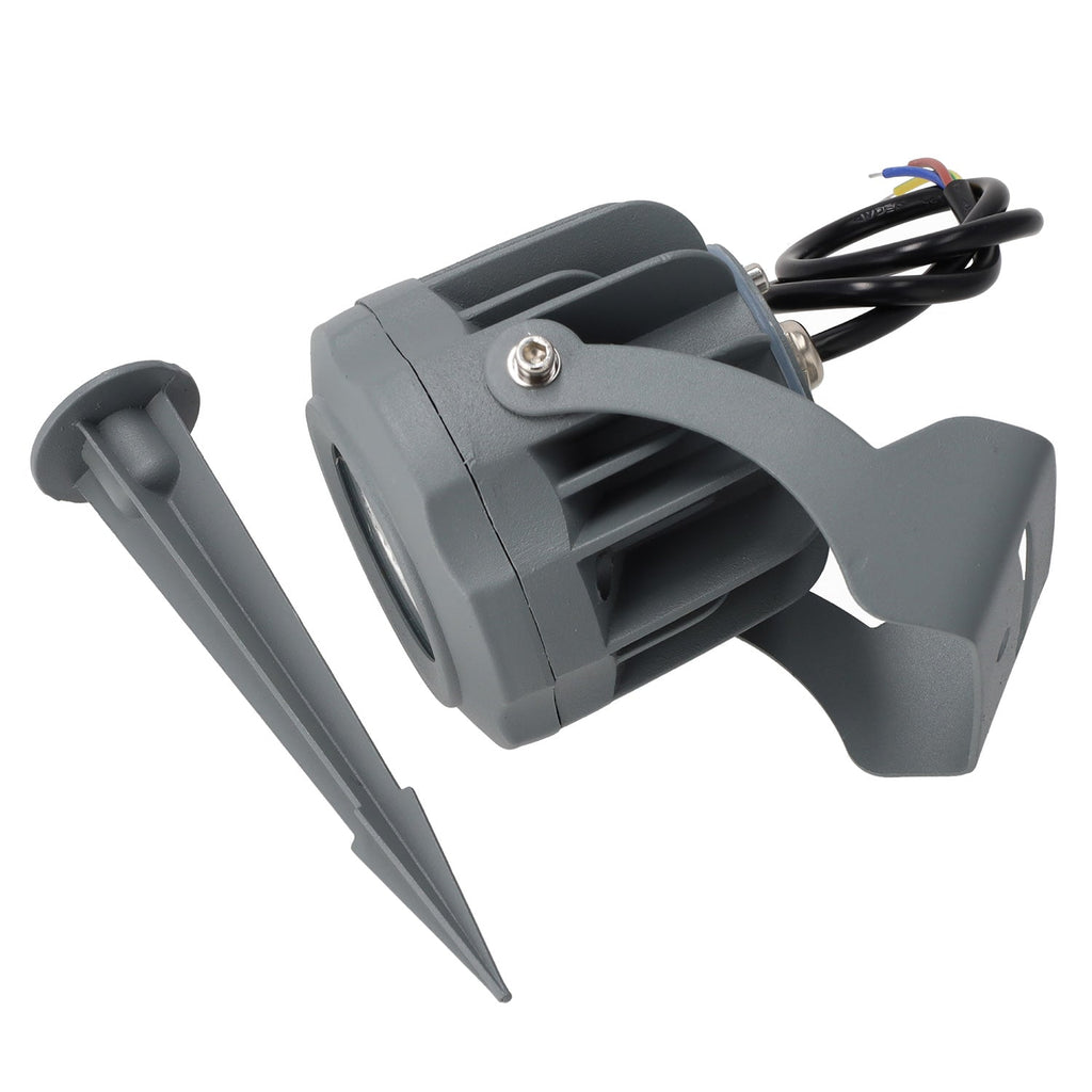 Refletor LED de 10W IP65 2700K com estaca para jardim, acabamento cinza