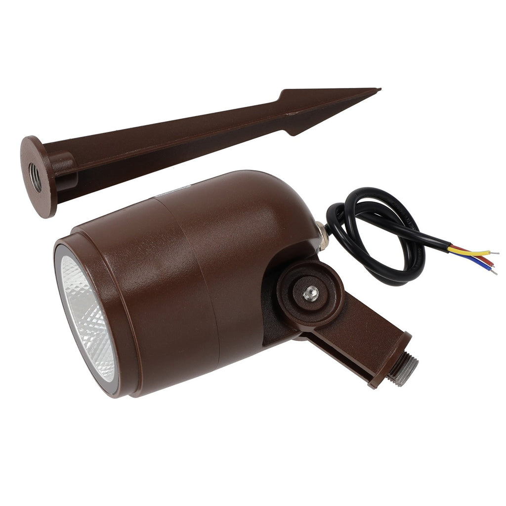 Refletor LED com estaca para jardim, 12W, IP65, 2700K, acabamento marrom.