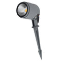 Refletor LED com estaca para jardim, 12W, IP65, 2700K, acabamento cinza.