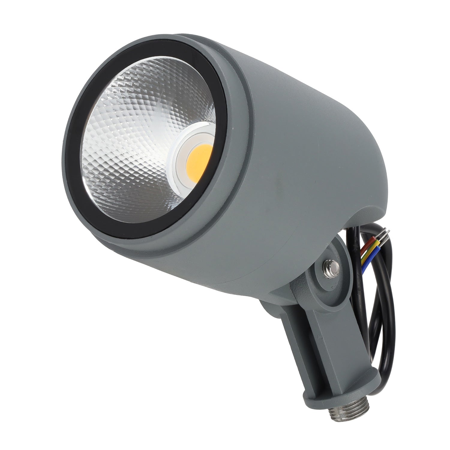 Refletor LED com estaca para jardim, 12W, IP65, 2700K, acabamento cinza.