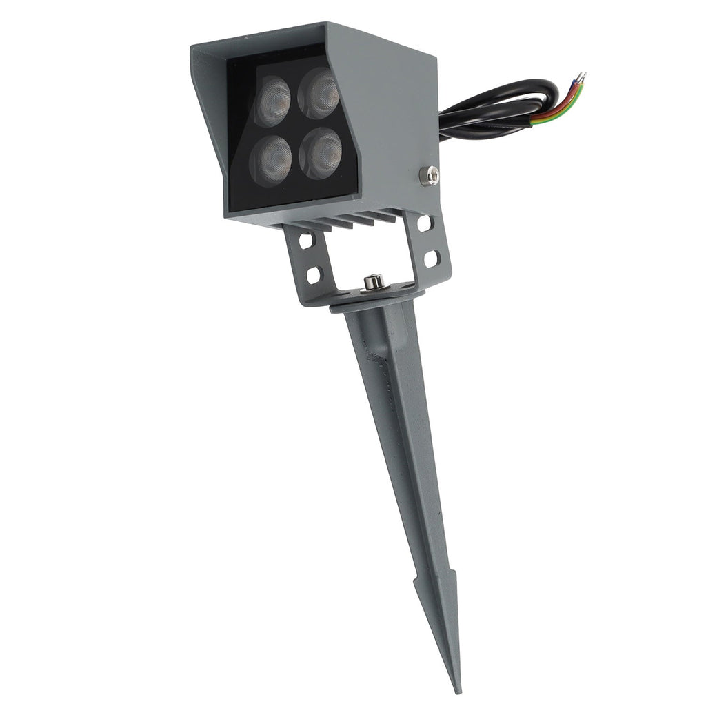 Refletor LED de 4W IP65 2700K com estaca para jardim, acabamento cinza
