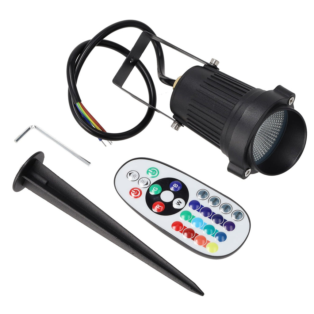 Foco LED com espeto de jardim 5W 60º IP65 RGBW Acabamento preto com controle remoto