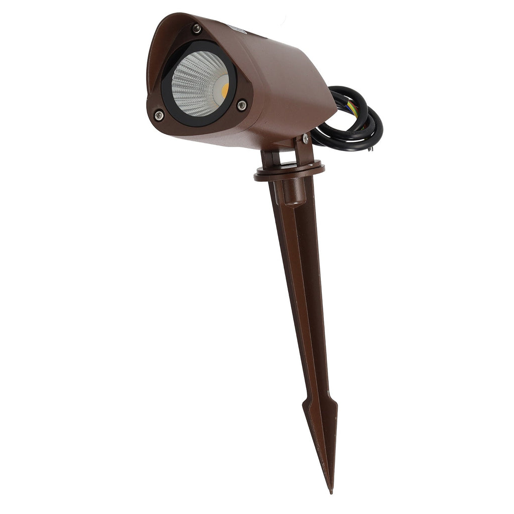Foco LED con estaca para jardín, 7W, IP65, 2700K, acabado marrón.