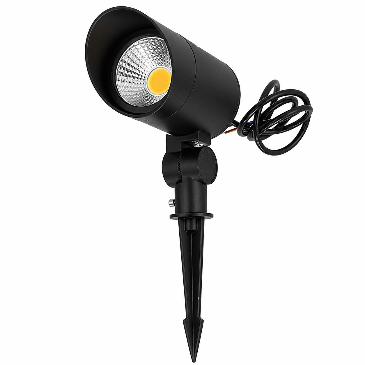 Foco de jardim LED COB de 24 W, 2160 lm, 2700 K, com ponta, 40.000 horas de vida útil, acabamento preto