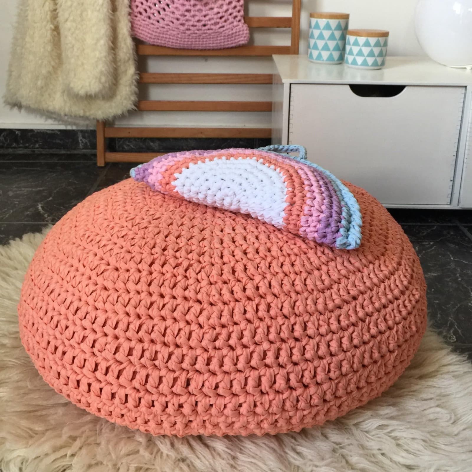 Almofada de Assento de Crochê de Algodão Macio | Decoração de Quarto Infantil