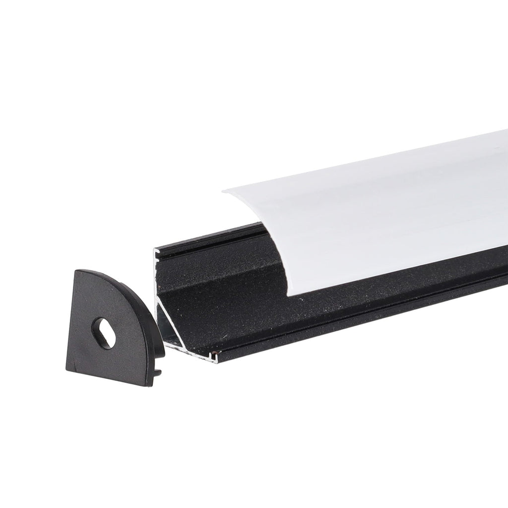 Perfil de Alumínio Preto para Cantos de Instalação de Fita LED - Difusor Opala x 2M