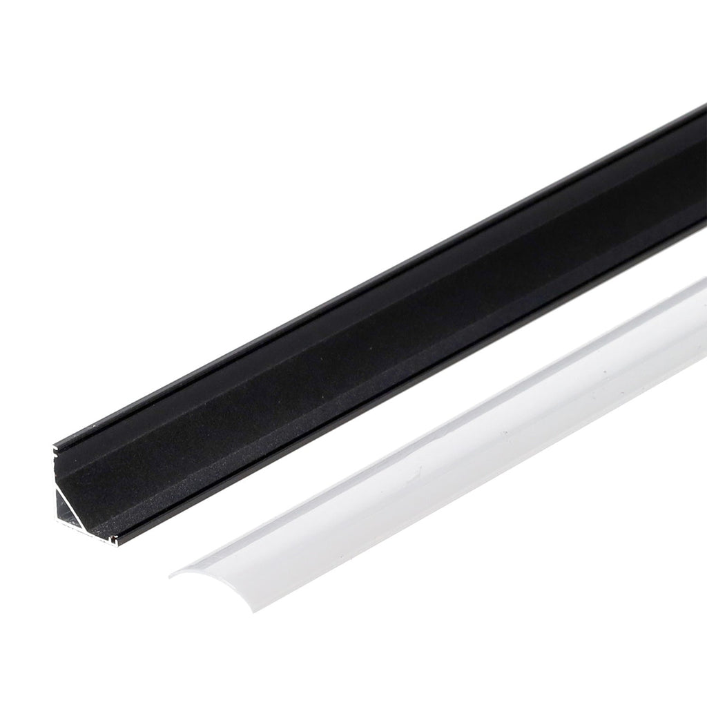 Perfil de Alumínio Preto para Cantos de Instalação de Fita LED - Difusor Opala x 2M