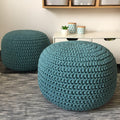 Puf redondo azul turquesa - de punto grueso