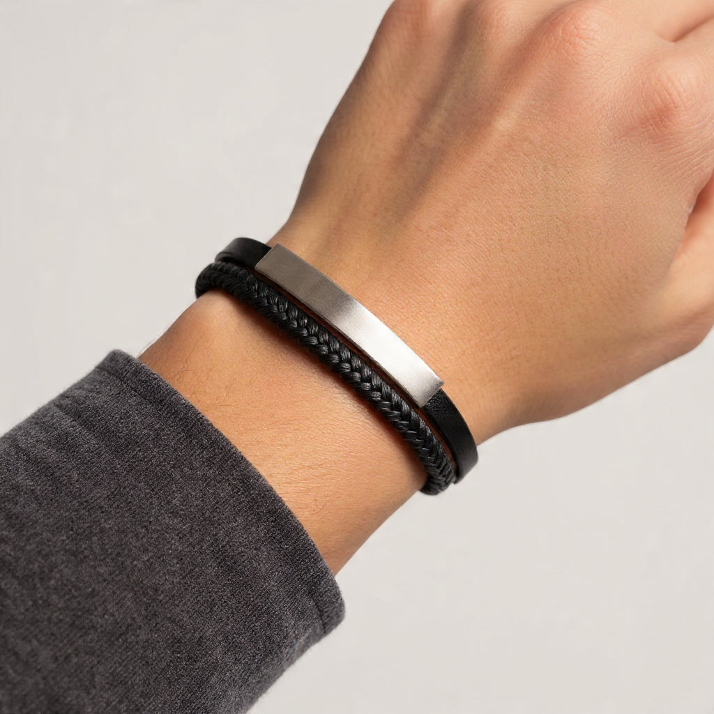 Pulsera de Cuero y Acero Inoxidable