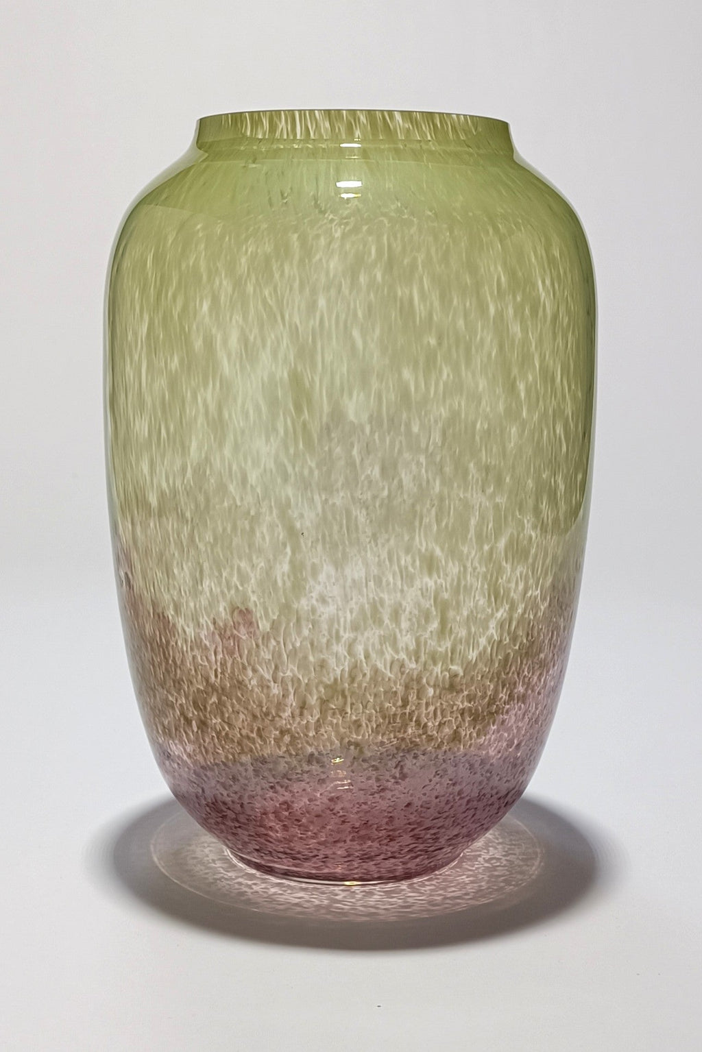 Vaso em Vidro Verde e Rosa com Efeito Espuma