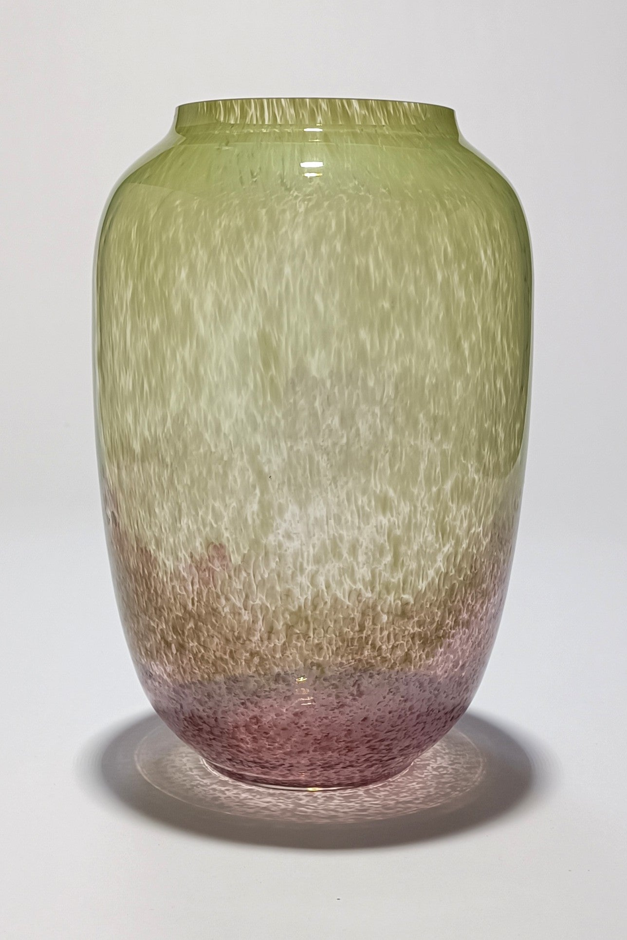 Vaso em Vidro Verde e Rosa com Efeito Espuma