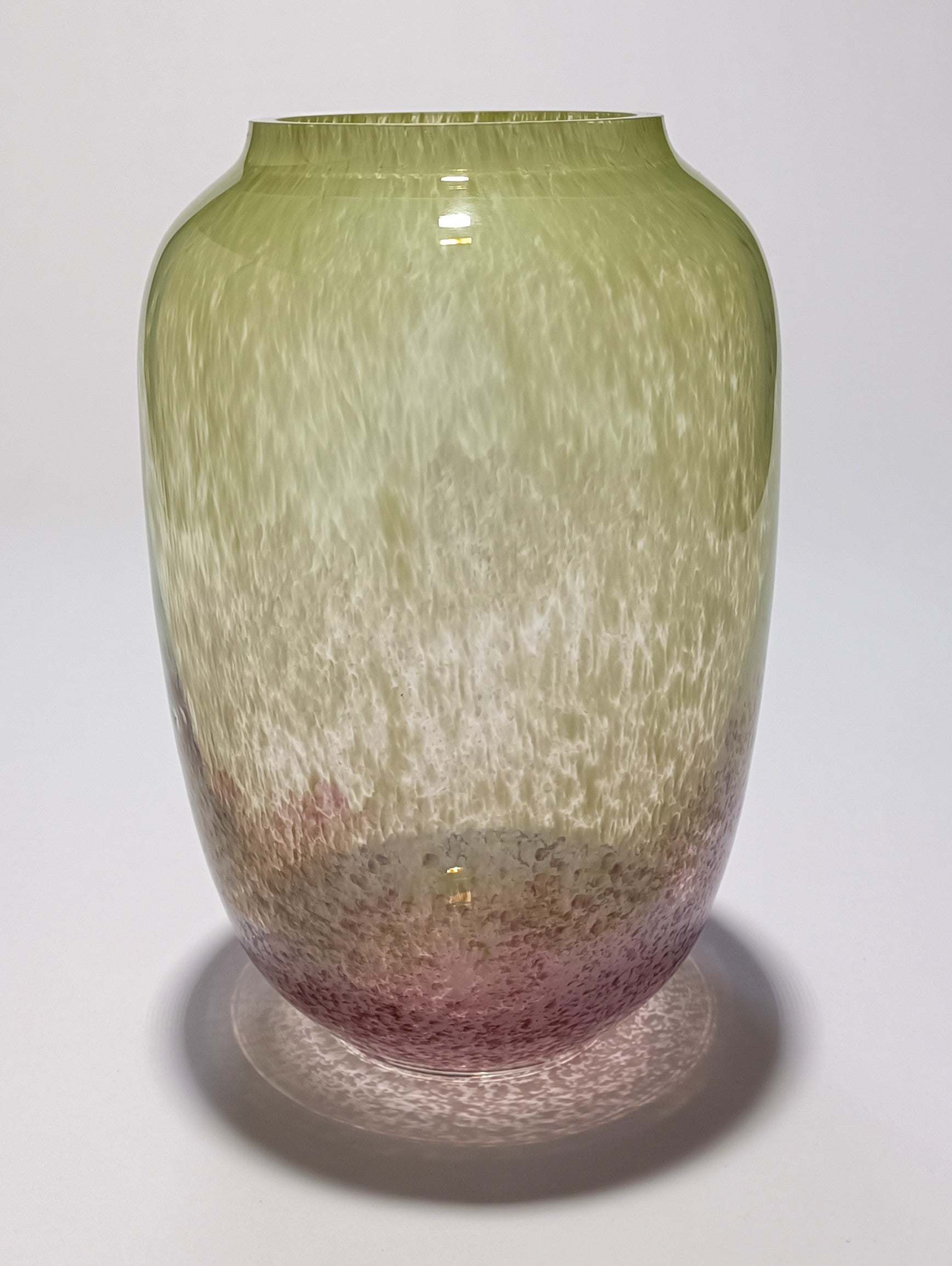 Vaso em Vidro Verde e Rosa com Efeito Espuma