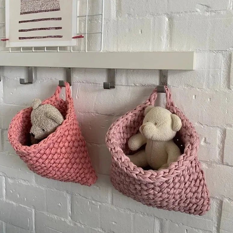 Cestas de parede para pendurar | Bolso de malha pêssego pastel