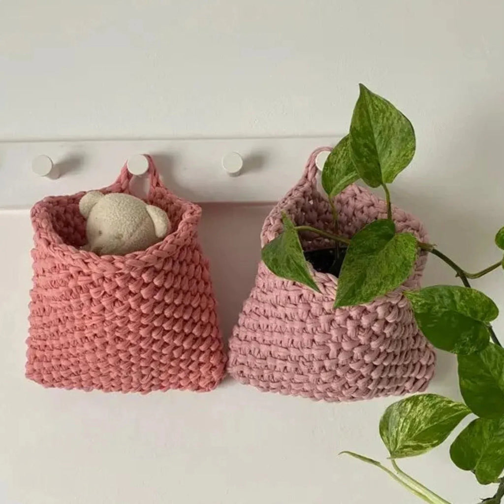 Cestas de parede para pendurar | Bolso de malha pêssego pastel