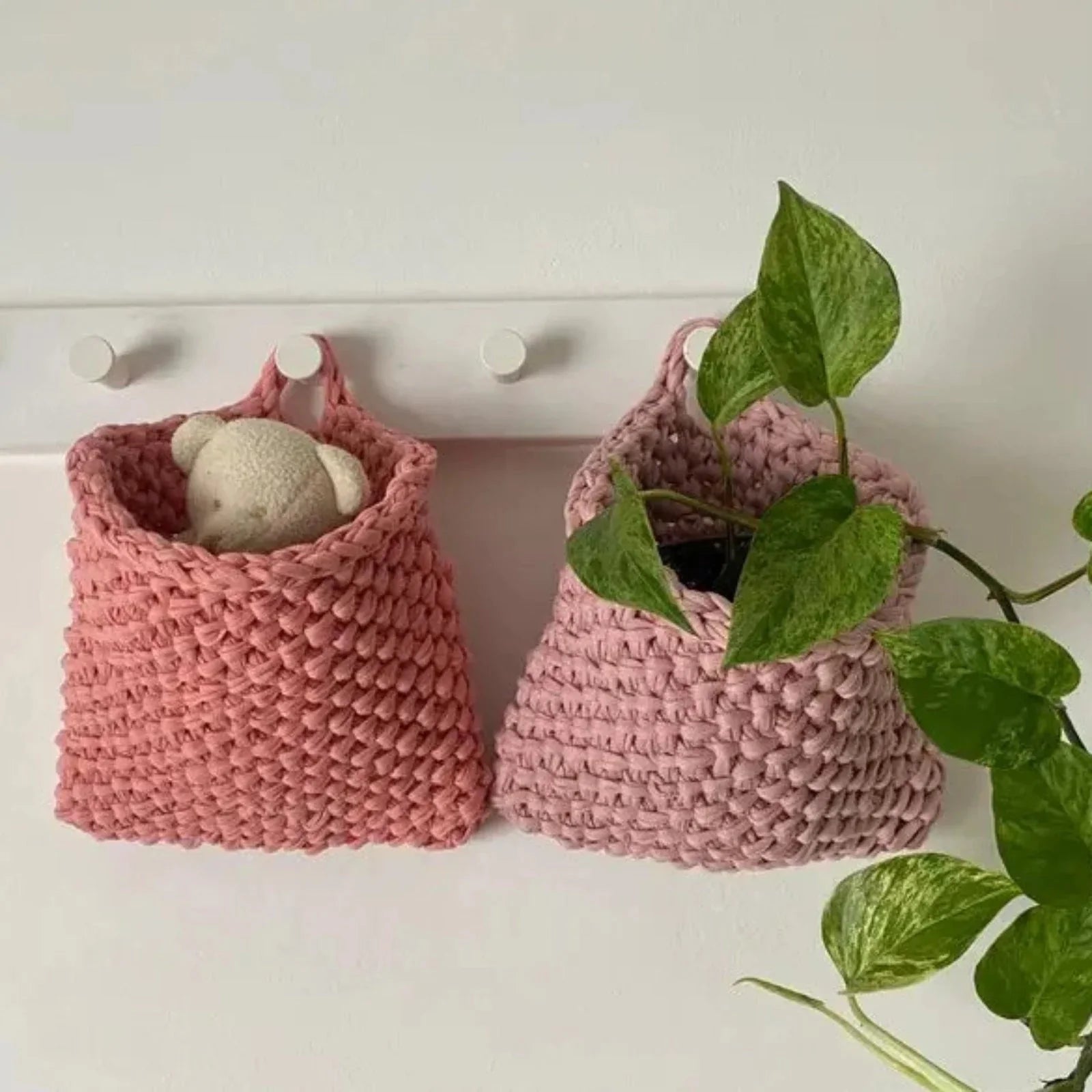 Cestas de parede para pendurar | Bolso de malha pêssego pastel
