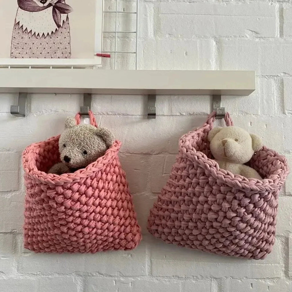 Cestas de parede para pendurar | Bolso de malha pêssego pastel