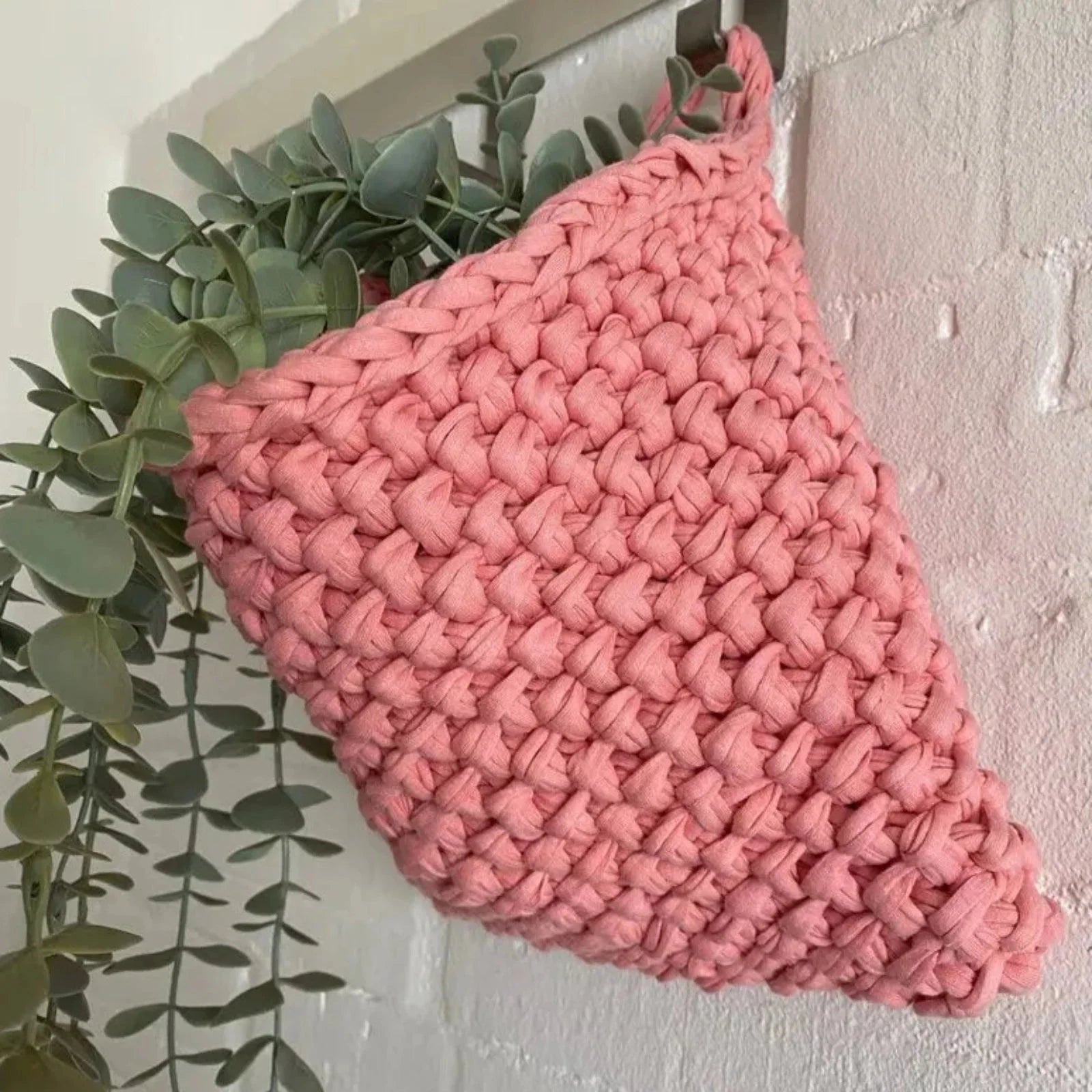 Cestas de parede para pendurar | Bolso de malha pêssego pastel