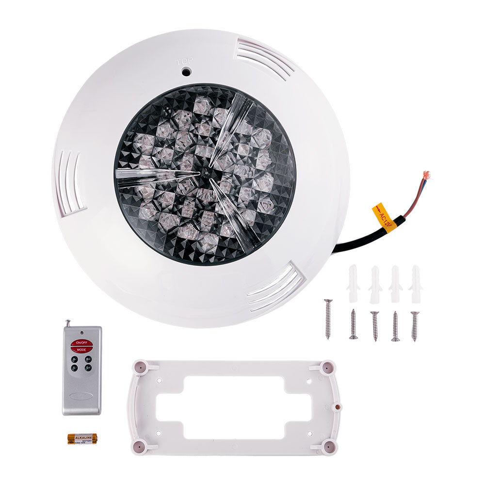 Refletor LED RGB 36W para Piscina com Controle Remoto Ø295mm 30.000H Montagem em Superfície [WR-295-2AS-36W-RGB]