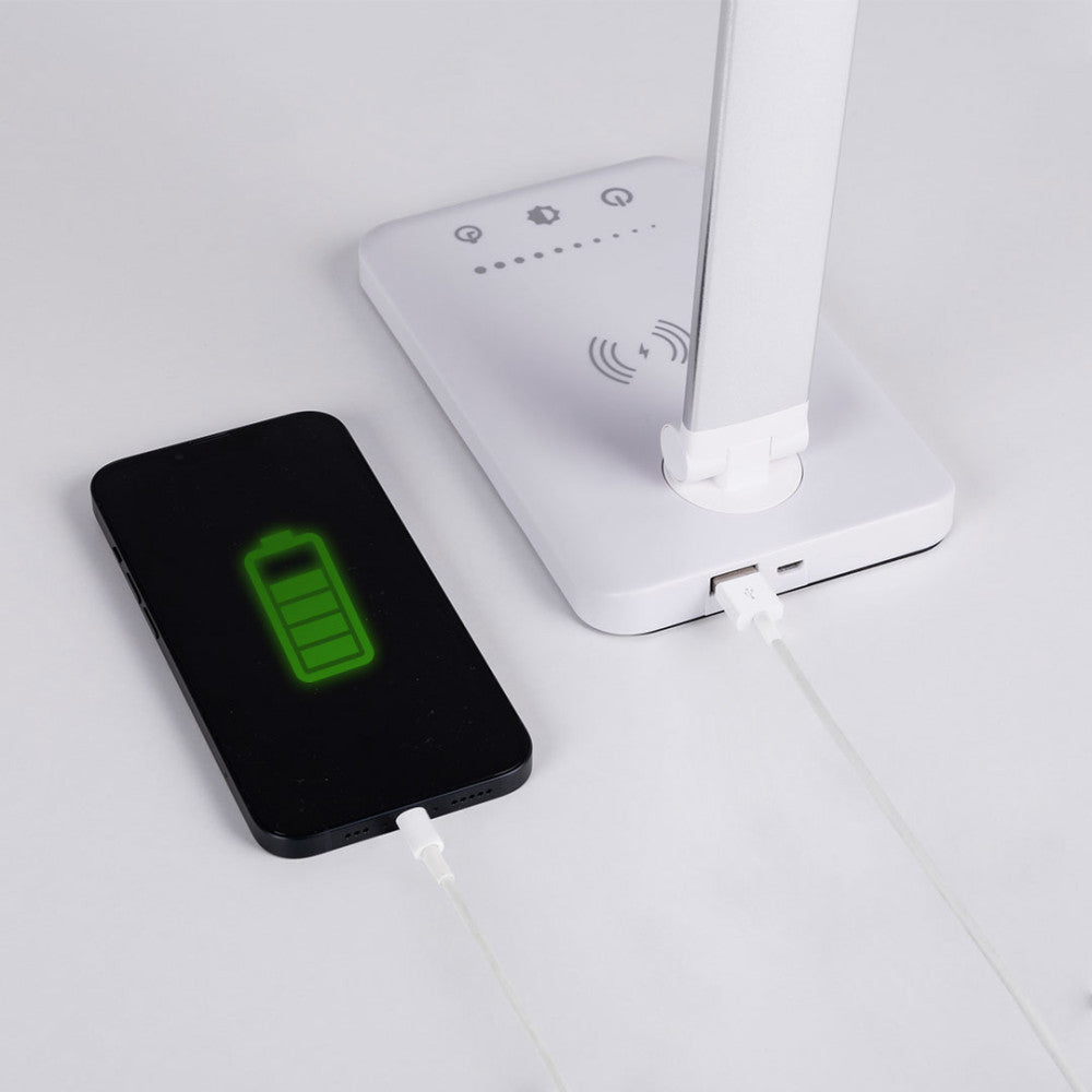 Luminária de mesa LED com carregador de celular sem fio 6W 420Lm CCT (tom de luz regulável)