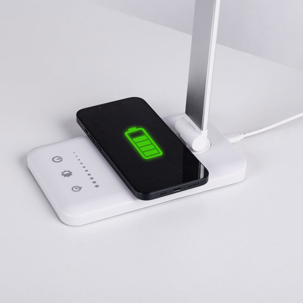 Luminária de mesa LED com carregador de celular sem fio 6W 420Lm CCT (tom de luz regulável)