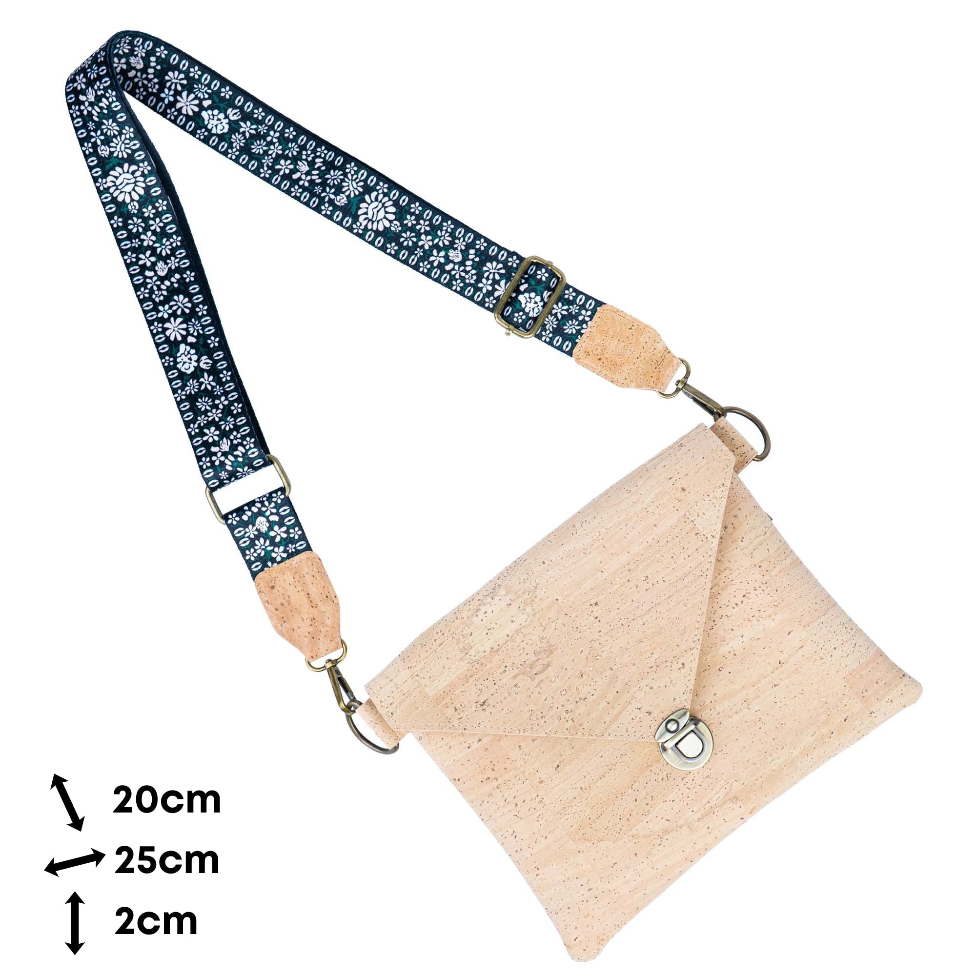 Bolso Bandolera con Solapa de Corcho y Correa Intercambiable - Clutch Vegano BAGP-354