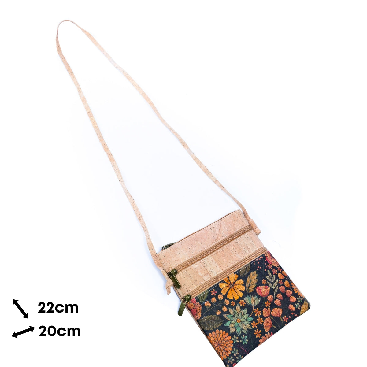 Cork Women's Double Zip Flower print Crossbody Bag BAG-2266