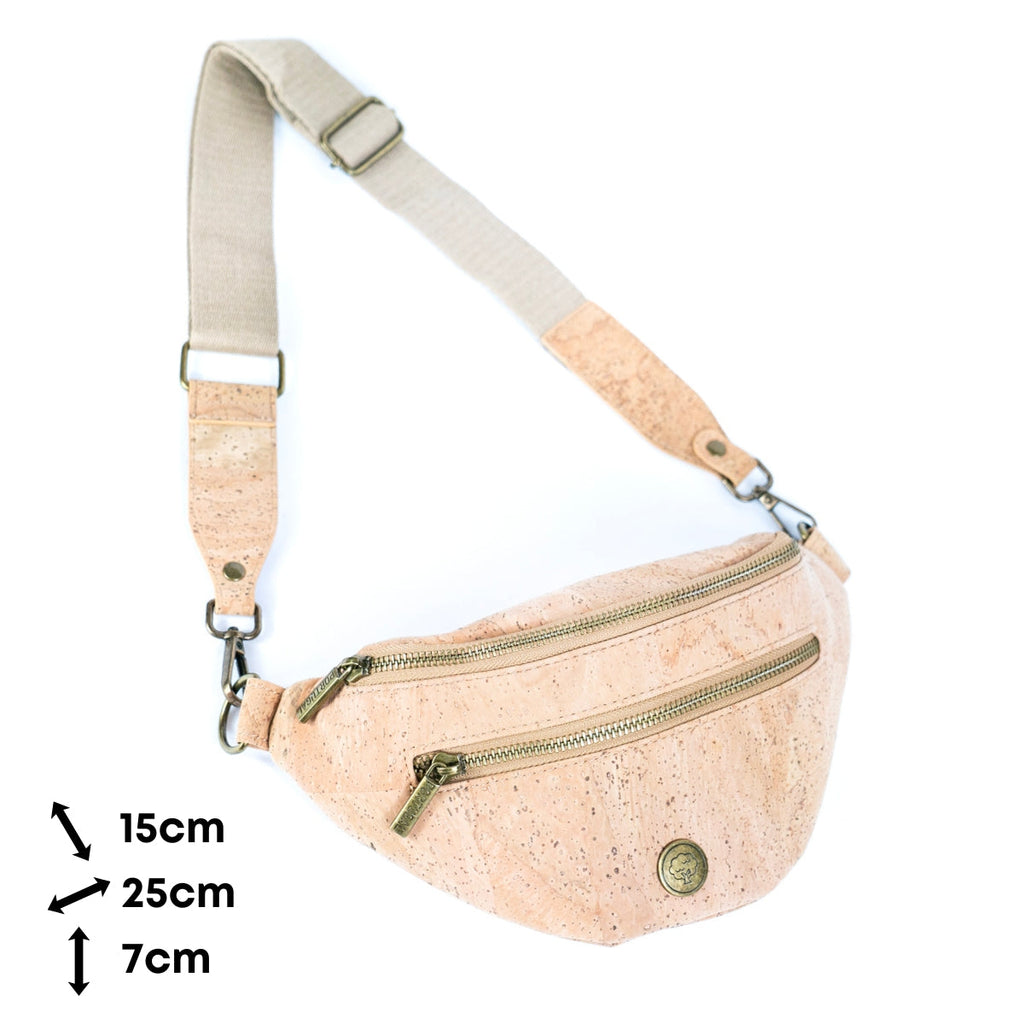 Naturkork-Umhängetasche für Unisex mit verstellbarem Riemen und Metallreißverschlüssen SLING-BAG-2312