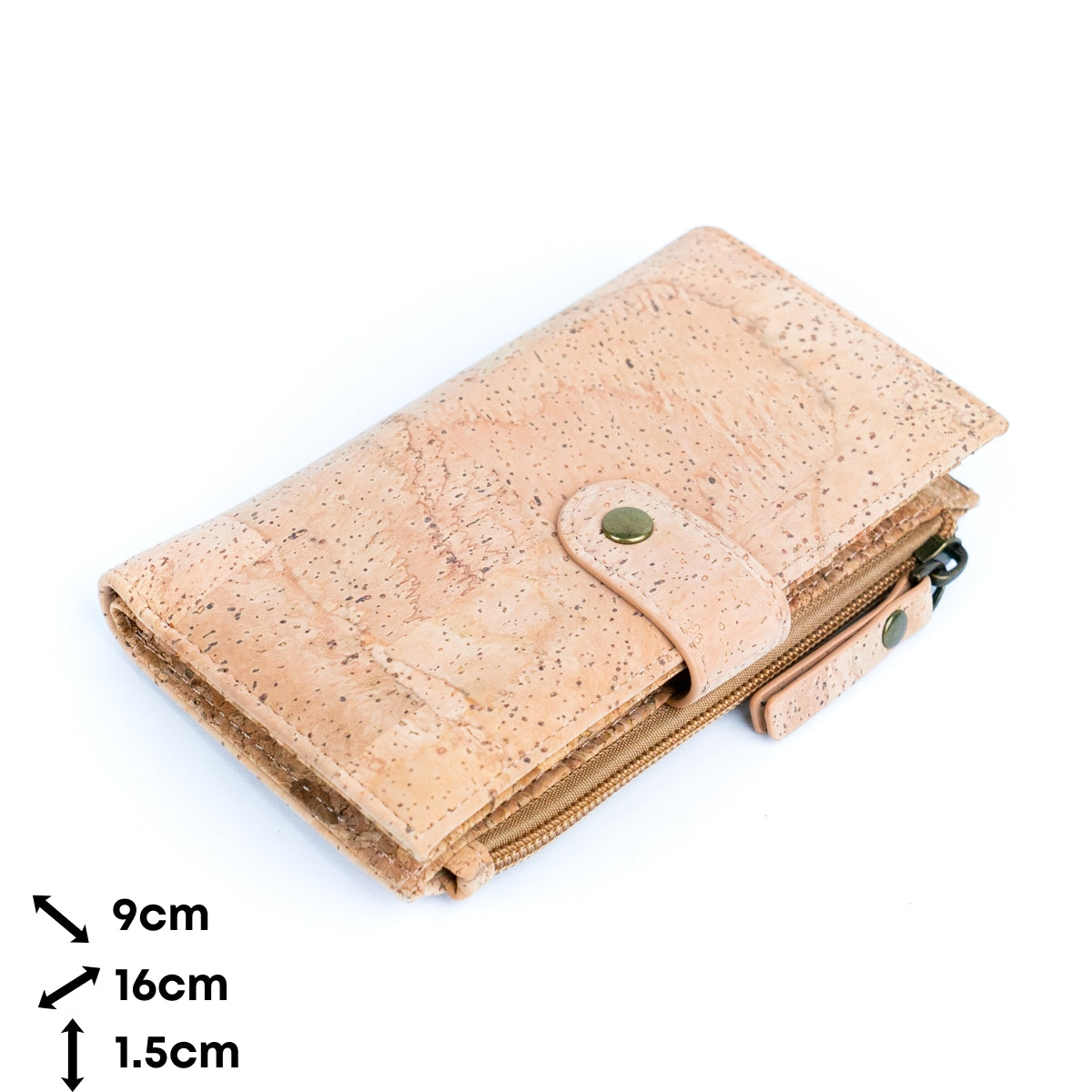Elegante Damengeldbörse aus schwarzem und naturbelassenem Kork mit goldfarbenen Akzenten BAG-2303