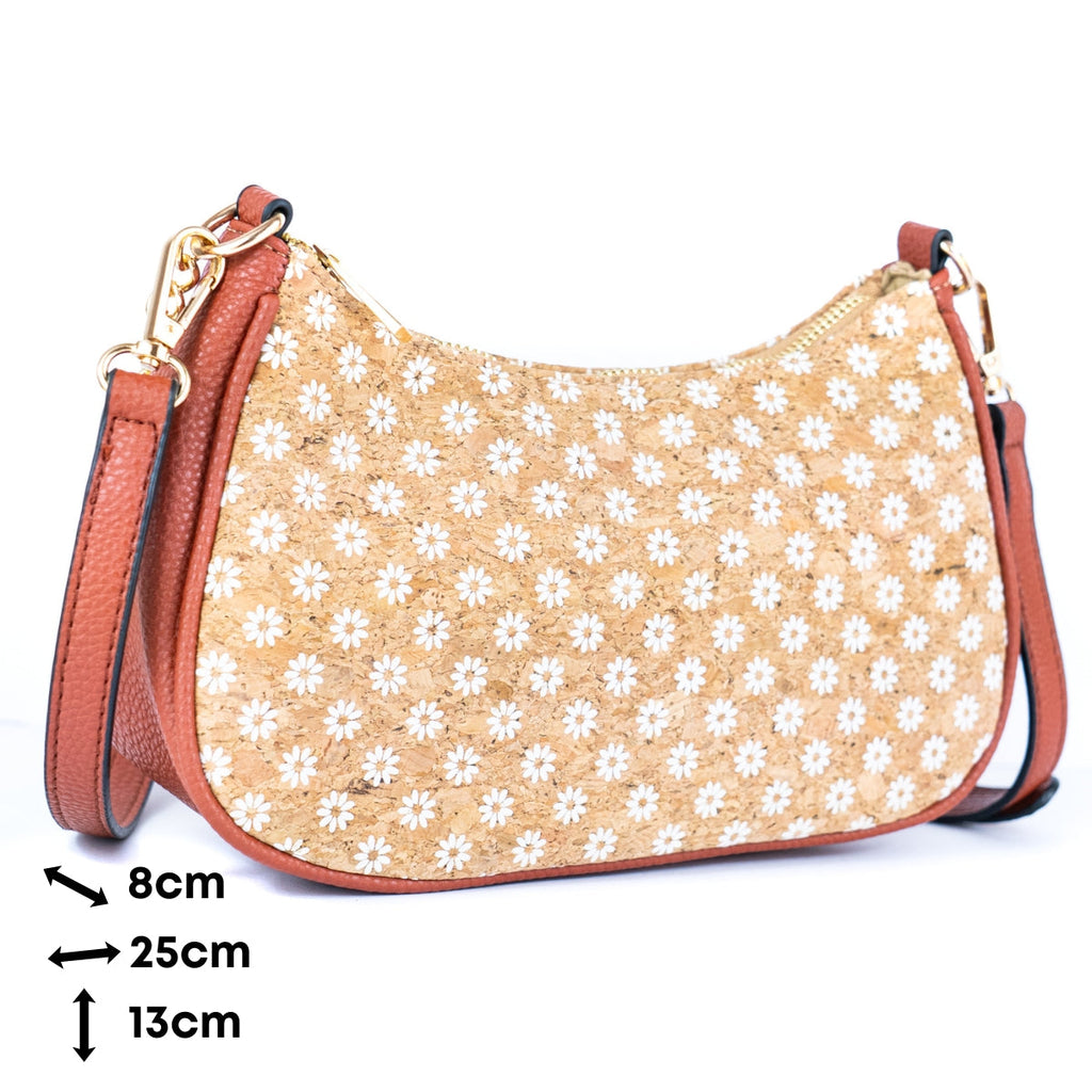 Bohemian Chic bedruckte Umhängetasche aus Kork & braunem PU-Leder TASCHE-2336-FGHI